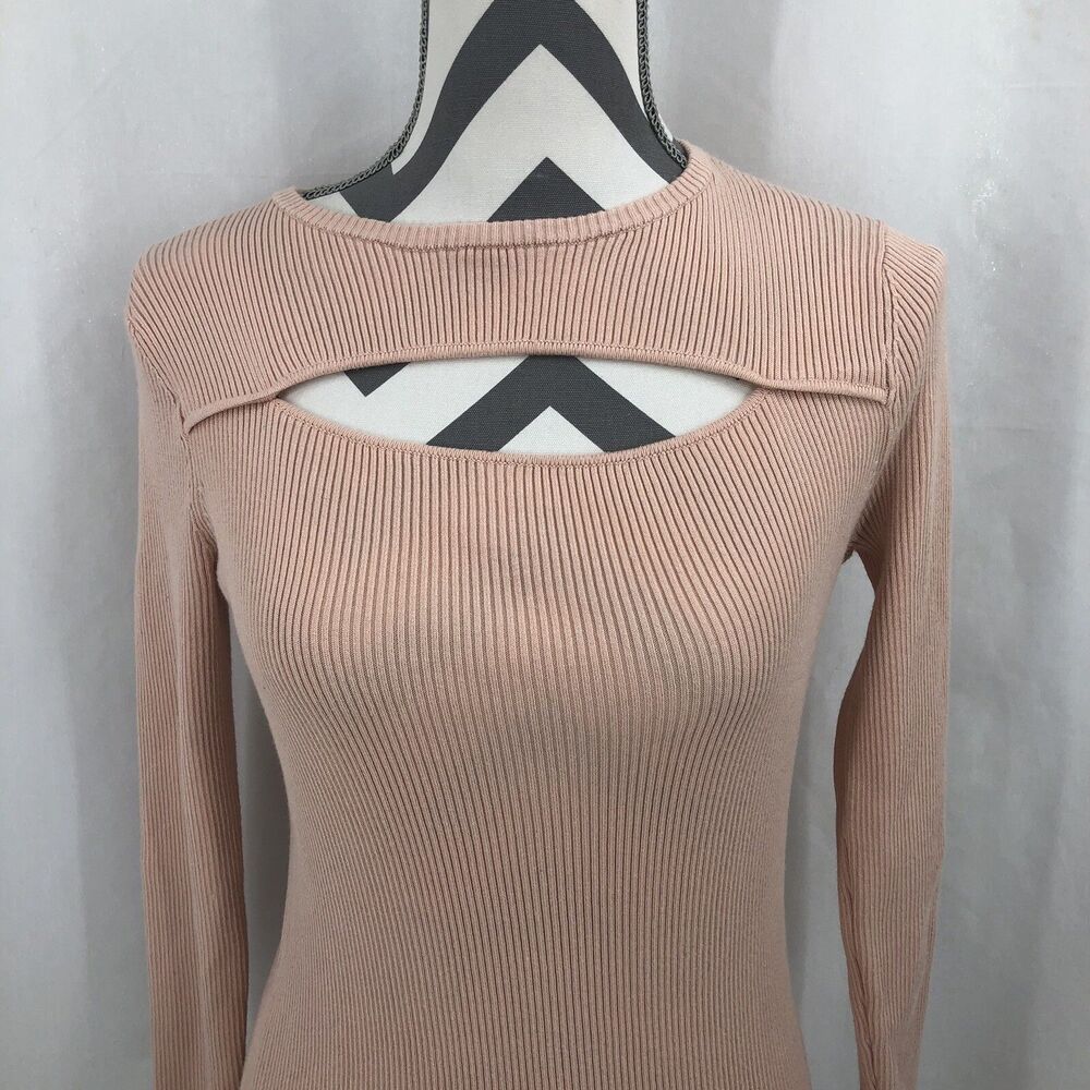 Calvin Klein Ribbed Peekaboo Chest Long Sleeve Blush Pink Sweater XS